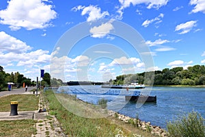 Inland shipping transport on the rhine river near germersheim