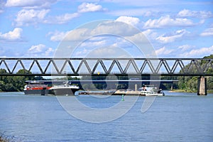 Inland shipping transport on the rhine river near germersheim