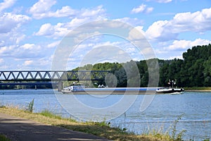 Inland shipping transport on the rhine river near germersheim