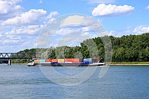 Inland shipping transport on the rhine river near germersheim