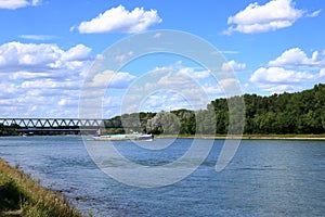 Inland shipping transport on the rhine river near germersheim