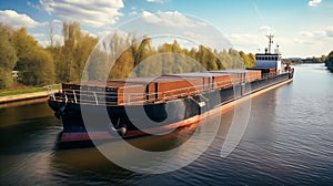 Inland waterway barge transports freight cargo efficiently.,AI, Generated, Generative