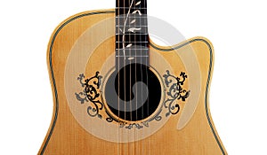 inlay and soundhole of guitar , Flower Inlay on Fingerboard around sound hole, with clipping path, isolated on white background