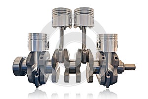 Inline four cylinder of diesel and gasoline engine with crank shaft isolate on white background with cliping path. photo