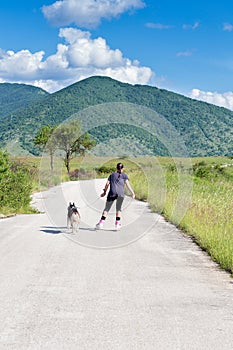 Inline skating with dog