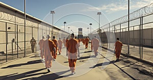 Inmates Daily Walks in the Prison Yard, Incarcerated Lives. Criminal Rehabilitation