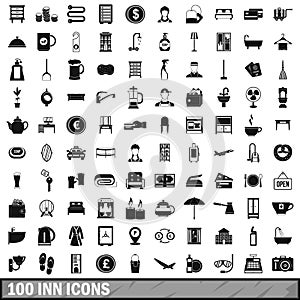 100 inn icons set, simple style