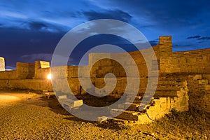 Inner Brick Wall Of Ancient Fortress Narikala In Evening Illumination Under Blue Cloudy Sky, Tbilisi, Georgia.