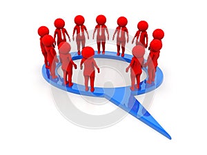 Inner circle business people talk meet in a social media network speech bubble isolated in white background