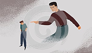 Inner control metaphor vector illustration. Depressed man with guilt complex. Mental health problem, self discipline photo