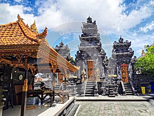 Inner court of the Batuan temple referred locally as Pura Puseh Batuan on Bali Island in Indonesia