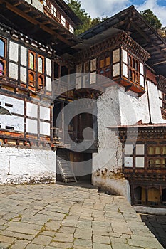 The inner courtyard of the Chagri Cheri Dorjeden Monastery in Bhutan photo