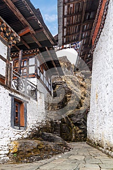 The inner courtyard of the Chagri Cheri Dorjeden Monastery in Bhutan photo