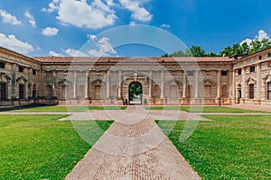 Inner courtyard and entrance of Te Palace, in Mantua, Italy