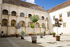 Inner courtyard of the Fagaras medieval fortress, Transylvania, Romania