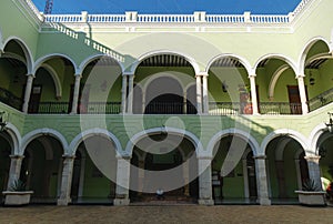 Inner courtyard of `Palacio de Gobierno`, the government Palace in Merida, Mexico photo