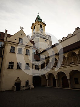 Inner courtyard patio Old town hall Stara Radnica at main square Hlavne Namestie historical center Bratislava Slovakia