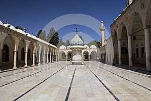 Inner courtyard and sadivan fountain for ablutions, Mevlidi Halil Mosque in Sanliurfa, Turkey