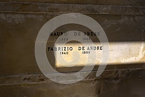 The Inner of Fabrizio De AndrÃÂ¨`s tomb, one of the most famous Italian songwriters, in Genoa