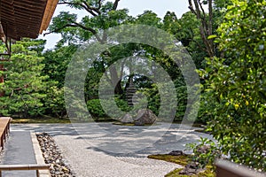 inner garden of kenninji temple with karesansui style