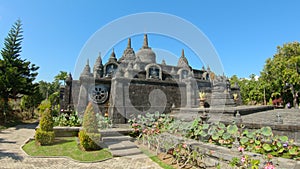 The inner part of the Brahma Vihara Arama temple on the Bali island, Indonesia. Bali Travel Concept