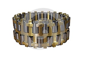 Inner part of a large roller bearing isolated on a white background
