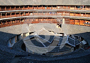 Inner part of round tulou `earthen house`, traditional communal residence of Hakka people