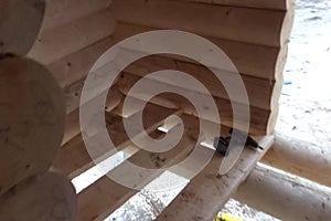 inner part of the structure of the wooden house, details of the