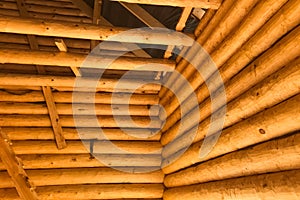 inner part of the structure of the wooden house, details of the