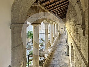 Inner square, courtyard at the Benedictine Abbey of Monte Cassino in Italy