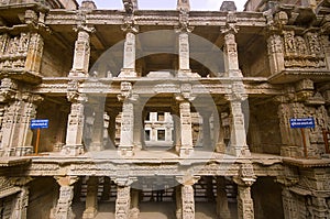Inner view of Rani ki vav, an intricately constructed stepwell on the banks of Saraswati River. Built as a memorial to an 11th