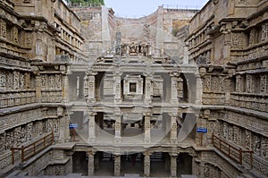 Inner view of Rani ki vav, an intricately constructed stepwell on the banks of Saraswati River. Built as a memorial to an 11th