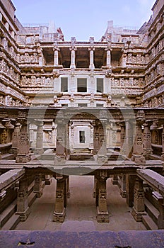 Inner view of Rani ki vav, stepwell on the banks of Saraswati River. Memorial to an 11th century AD king Bhimdev I, Patan, Gujarat