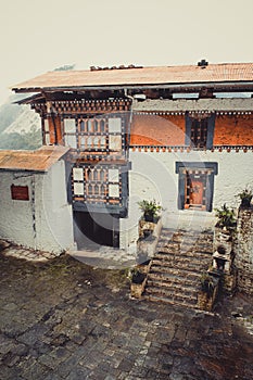 Inner view of Trongsa Dzong, one of the oldest Dzongs in Bumthang, Bhutan, Asia.