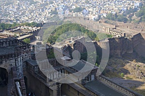 Inner wall of Mehrangarh or Mehran Fort, Jodhpur, Rajasthan, India