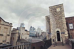 The inner ward area of Royal Palace and Fortress of the Tower of London, a historic castle and popular tourist attraction, England