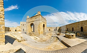 Inner yard of ancient stone temple of Atashgah, Zoroastrian place of fire worship, Baku