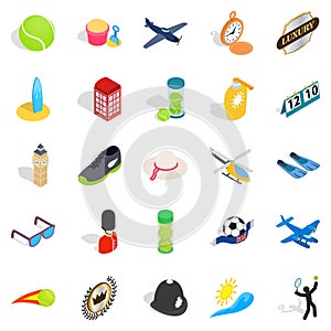 Inning icons set, isometric style