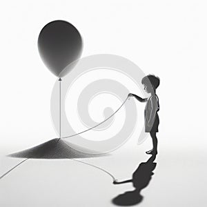 Innocence Unveiled: Monochrome Portrait of a Boy with Hanging Balloon