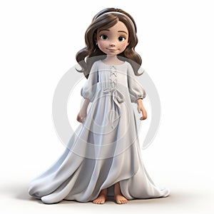 Innocent 3d Cartoon Rendering Of Girl In White Dress