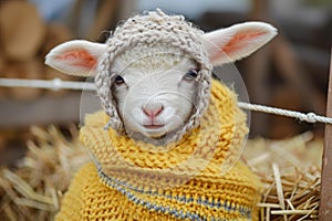 Innocent Baby sheep portrait dressed. Generate Ai