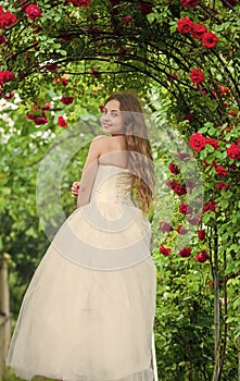 Innocent wedding outlook. girls party dress. female fashion salon. little beauty in blossoming garden. park jasmine