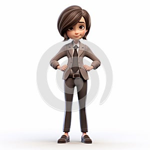 Innocent And Youthful Animated Cartoon Business Woman With 3d Body Motions