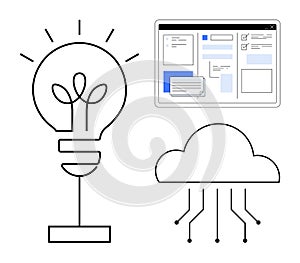 Innovation Concept with Light Bulb, Cloud Computing, and Digital Workspace
