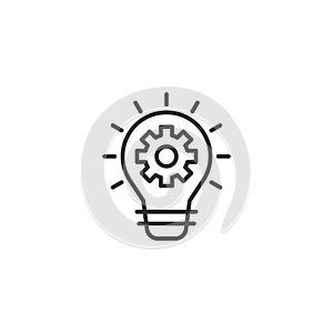 Innovation icon in flat style. Lightbulb with cogwheel vector illustration on white isolated background. Idea business concept
