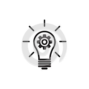 Innovation icon in flat style. Lightbulb with cogwheel vector illustration on white isolated background. Idea business concept.