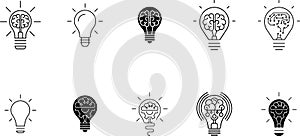 Innovation icon set. Light Bulb line icon vector, isolated on white background. Idea sign, solution, thinking concept.