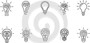 Innovation icon set. Light Bulb line icon vector, isolated on white background. Idea sign, solution, thinking concept.