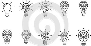 Innovation icon set. Light Bulb line icon vector, isolated on white background. Idea sign, solution, thinking concept.