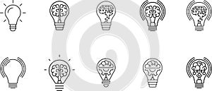 Innovation icon set. Light Bulb line icon vector, isolated on white background. Idea sign, solution, thinking concept.